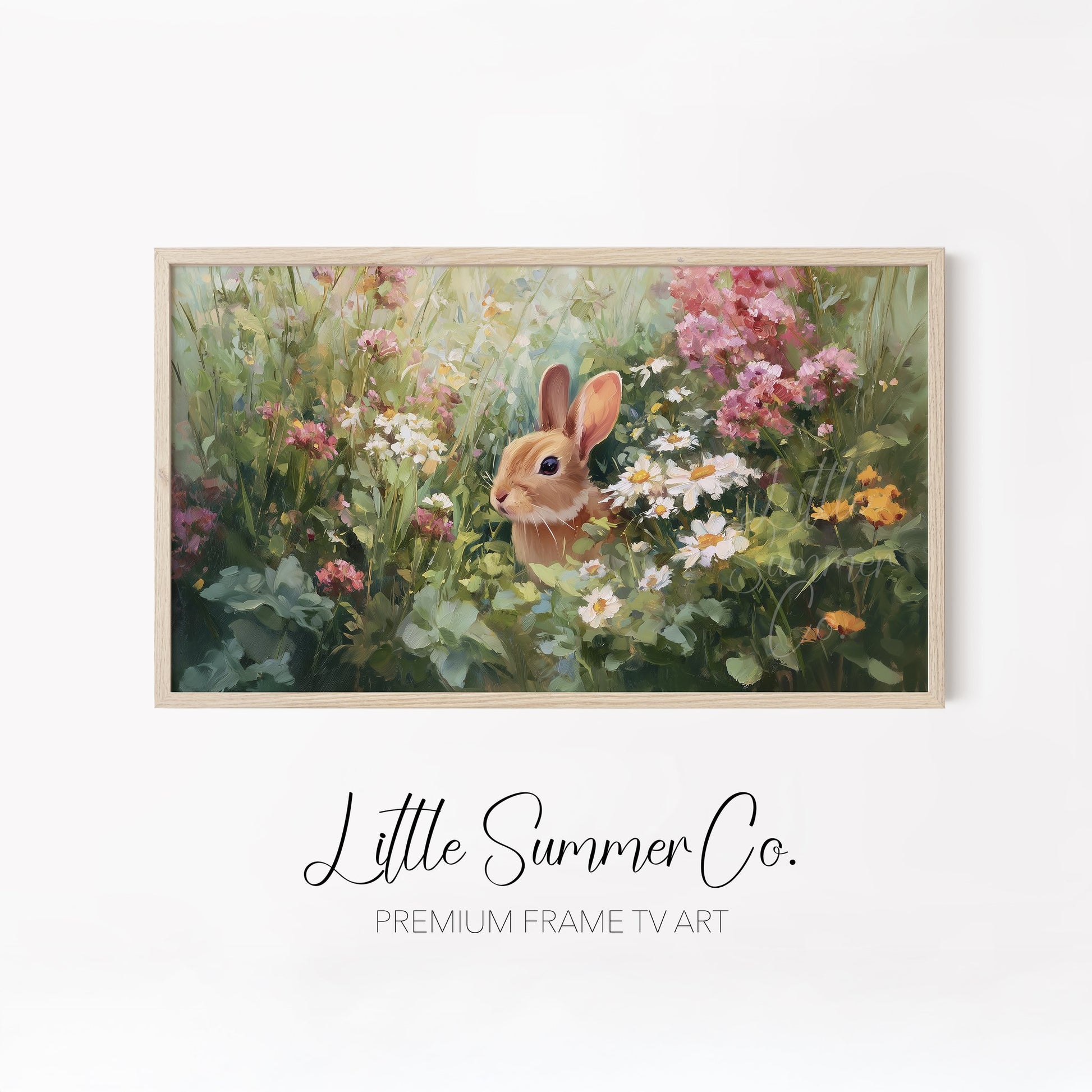 Floral Bunny Meadow Scenes Frame TV Art Bundle displayed on a TV
