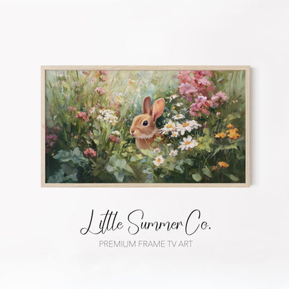 Floral Bunny Meadow Scenes Frame TV Art Bundle displayed on a TV
