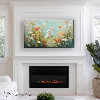 Floral Bunny Meadow Scenes Frame TV Art Bundle displayed on a TV