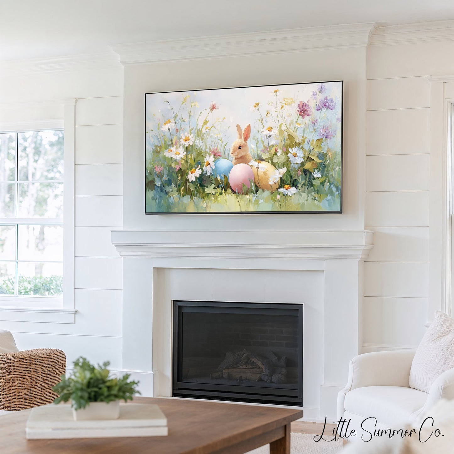 Floral Bunny Meadow Scenes Frame TV Art Bundle displayed on a TV