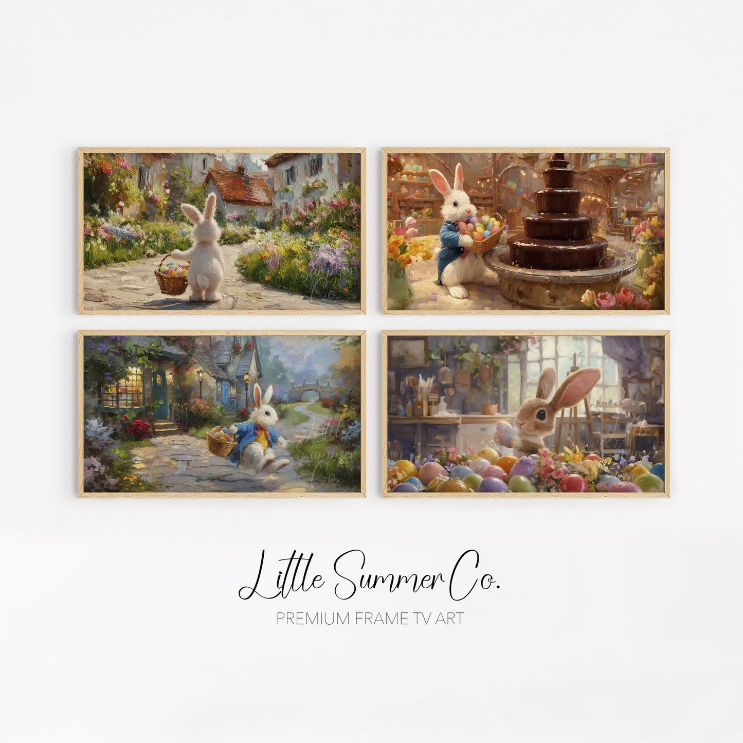 Whimsical Bunny Egg Hunt Frame TV Art Bundle displayed on a TV
