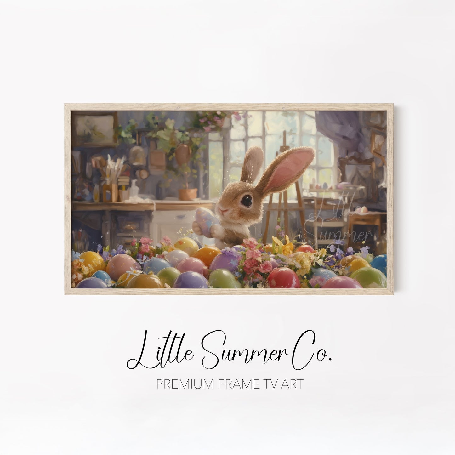 Whimsical Bunny Egg Hunt Frame TV Art Bundle displayed on a TV