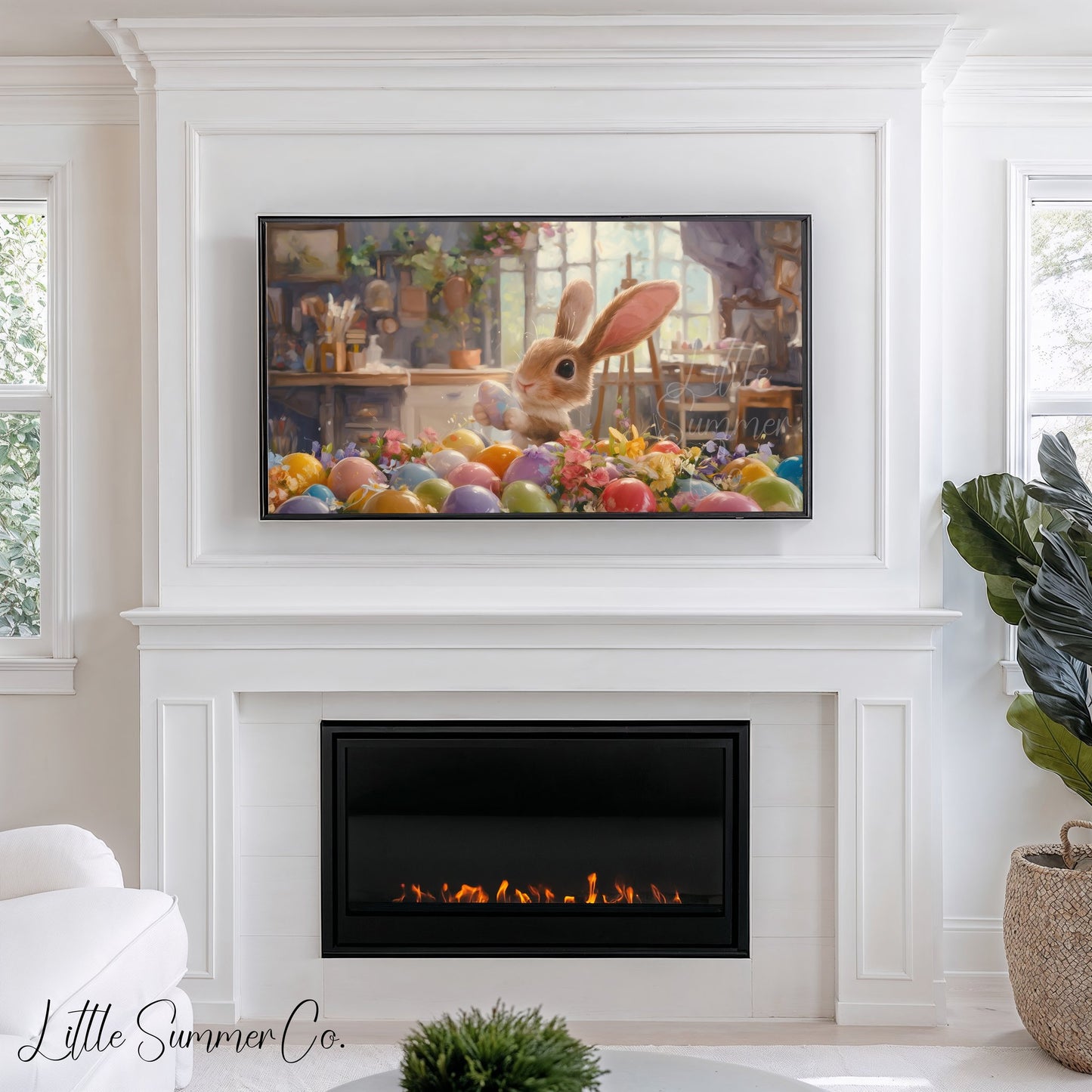Whimsical Bunny Egg Hunt Frame TV Art Bundle displayed on a TV