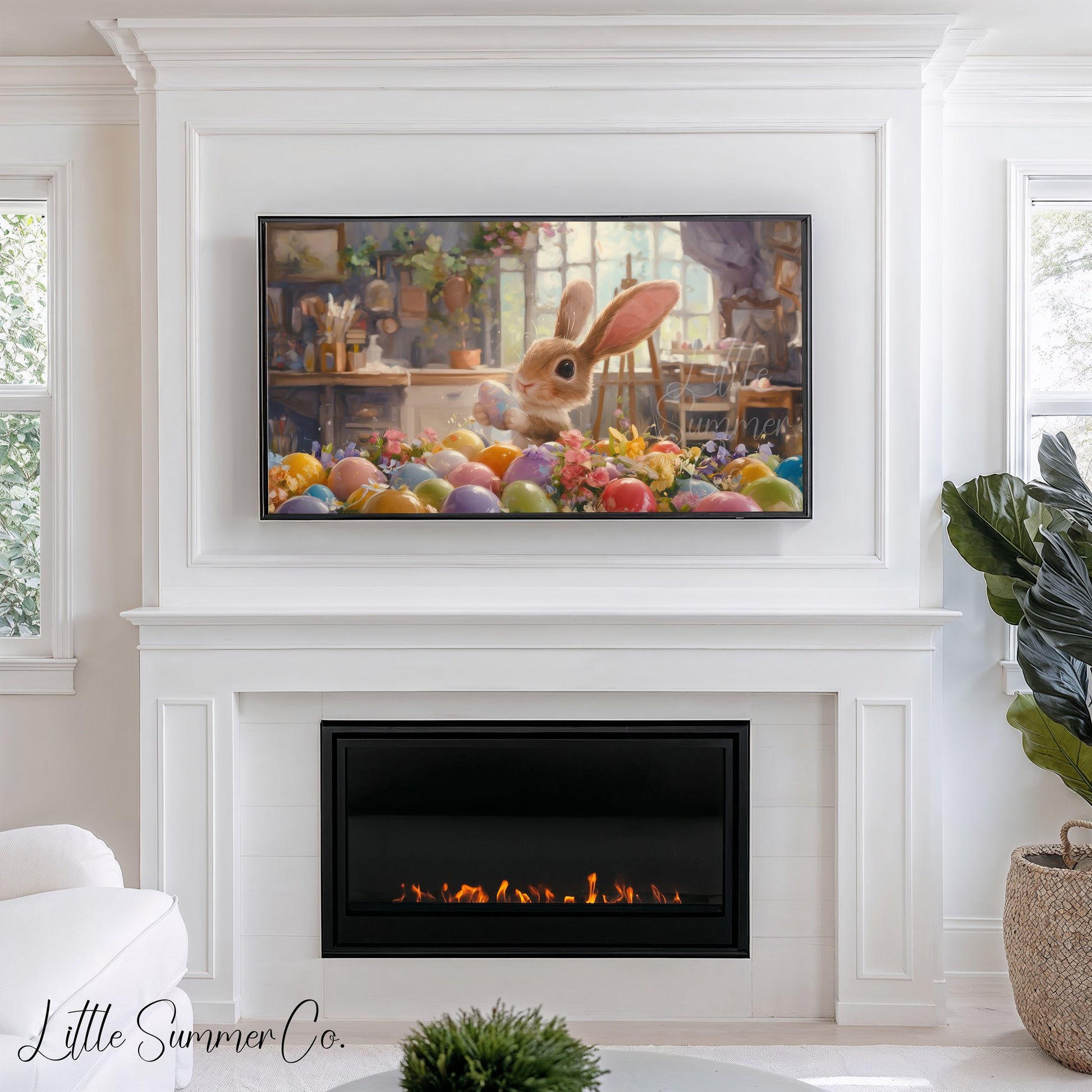 Whimsical Bunny Egg Hunt Frame TV Art Bundle displayed on a TV