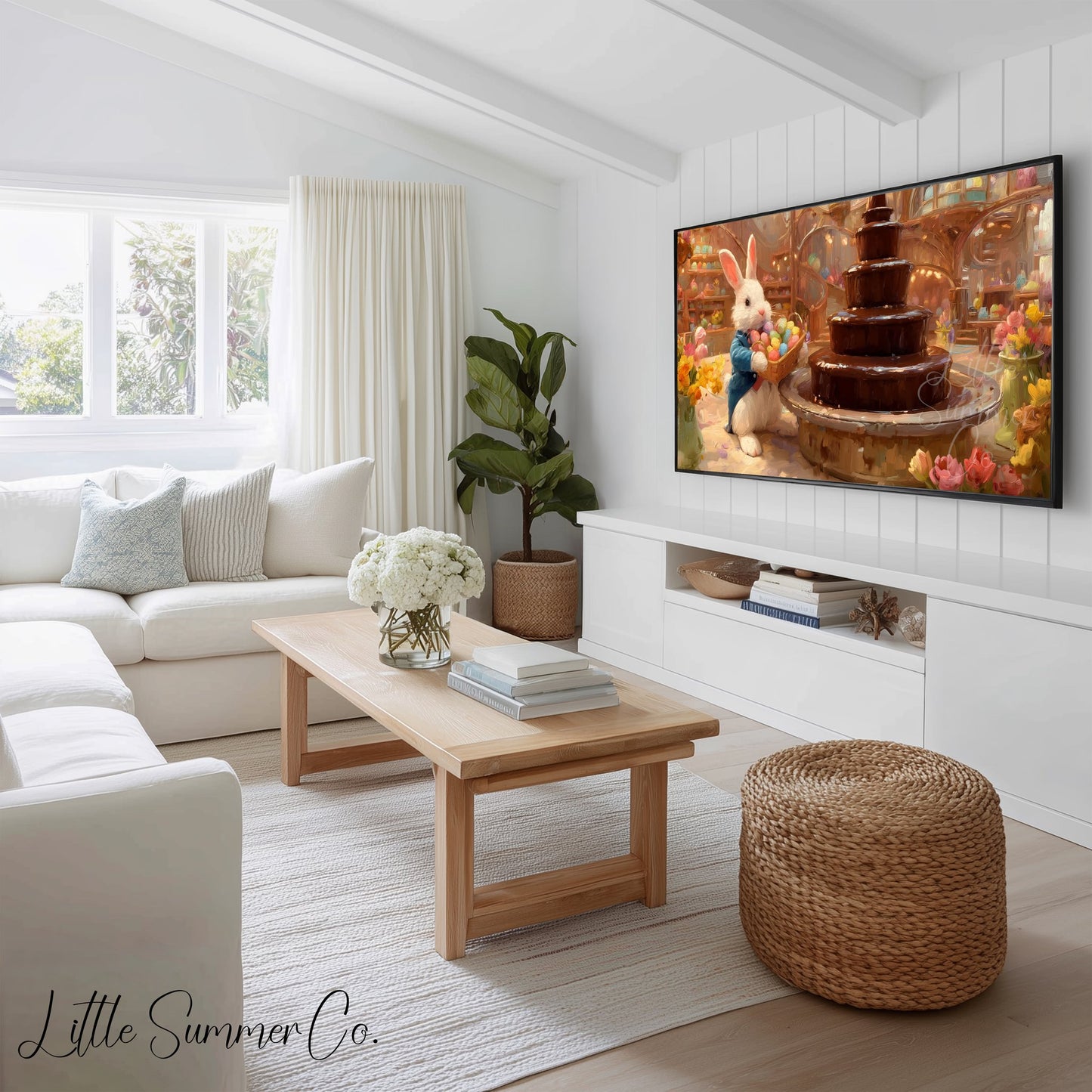 Whimsical Bunny Egg Hunt Frame TV Art Bundle displayed on a TV