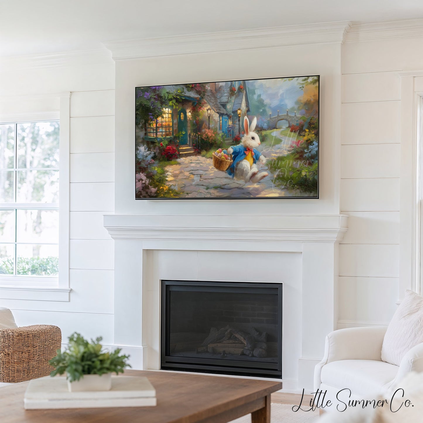 Whimsical Bunny Egg Hunt Frame TV Art Bundle displayed on a TV