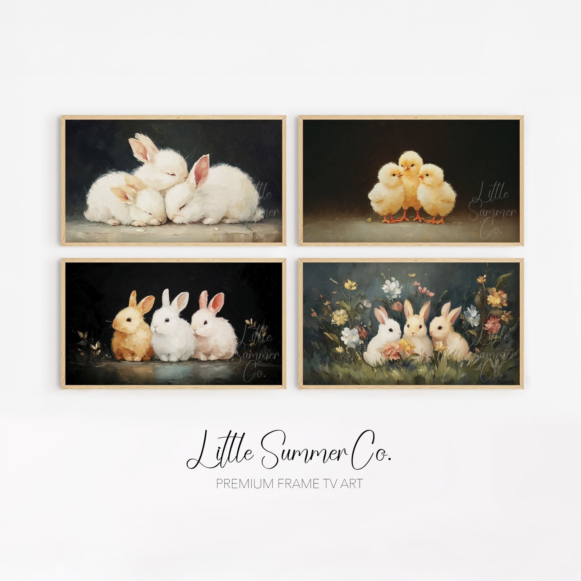 Moody Bunny And Chick Frame TV Art Bundle displayed on a TV
