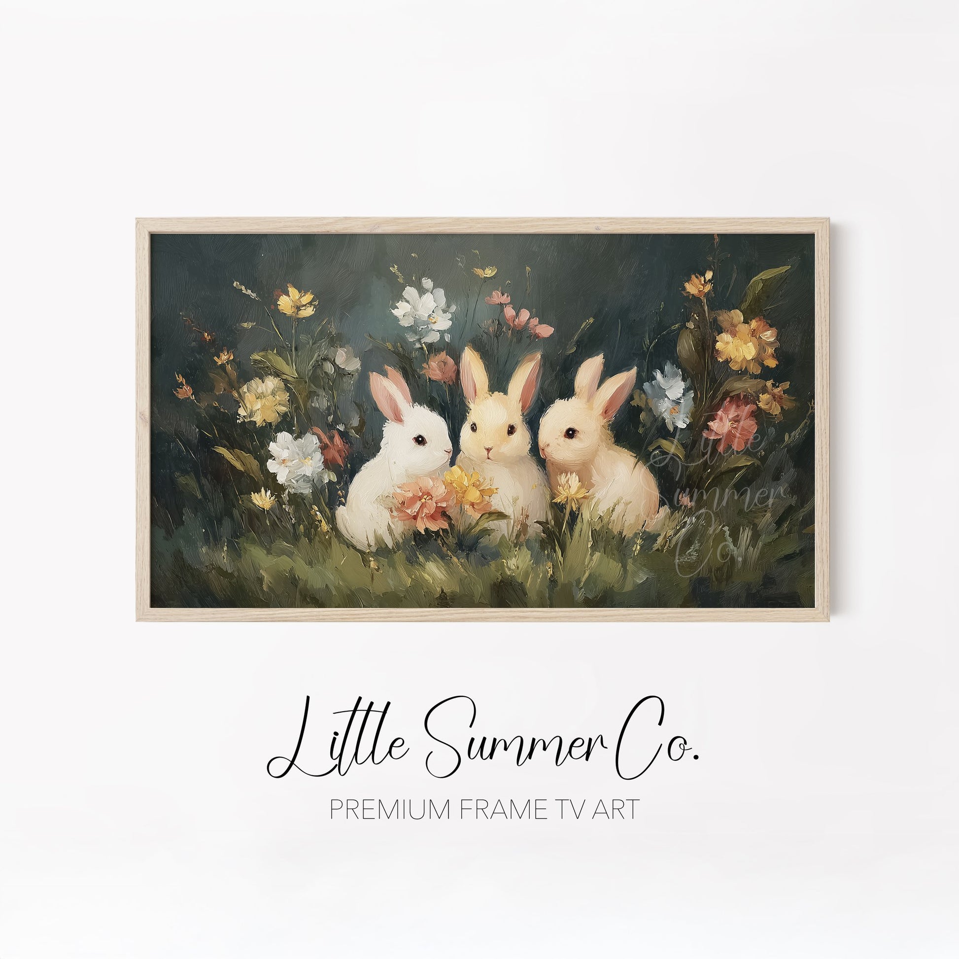 Moody Bunny And Chick Frame TV Art Bundle displayed on a TV