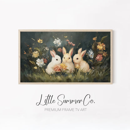 Moody Bunny And Chick Frame TV Art Bundle displayed on a TV