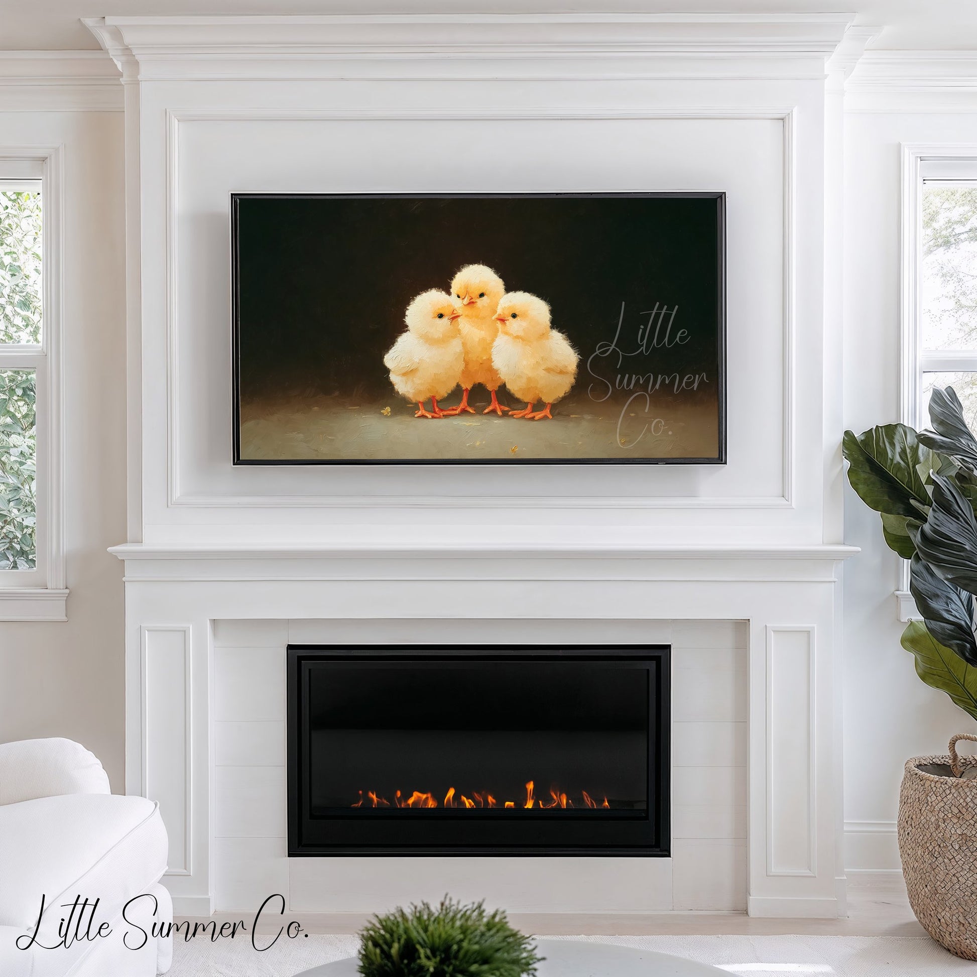 Moody Bunny And Chick Frame TV Art Bundle displayed on a TV