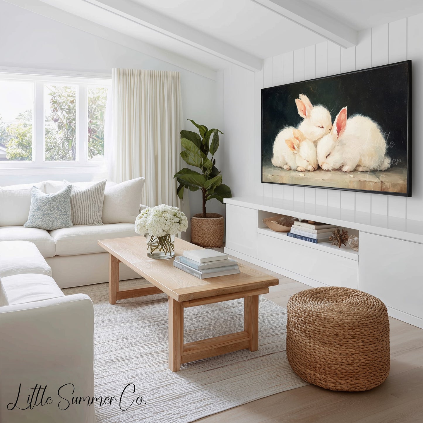 Moody Bunny And Chick Frame TV Art Bundle displayed on a TV