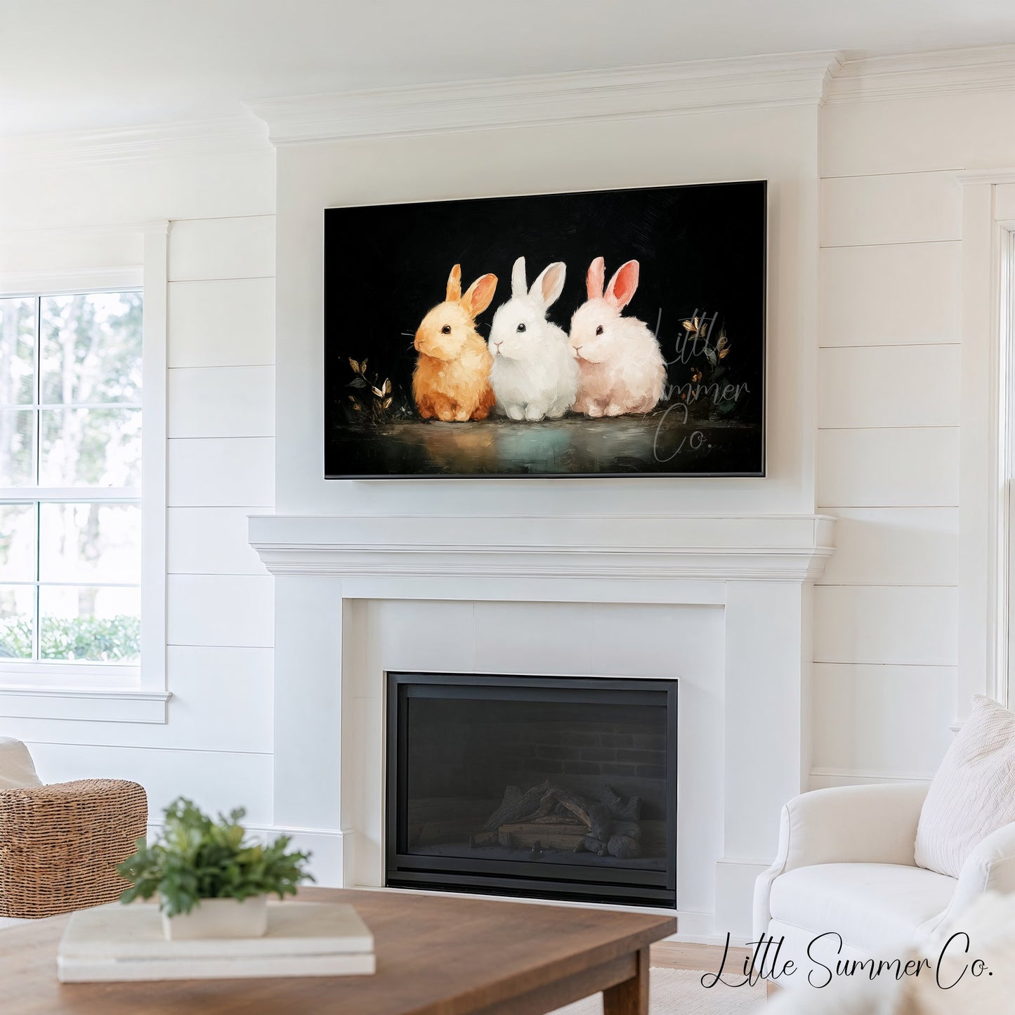 Moody Bunny And Chick Frame TV Art Bundle displayed on a TV