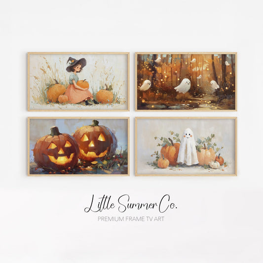 Whimsical Pumpkin Scenes Frame TV Art Bundle displayed on a TV