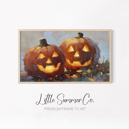 Whimsical Pumpkin Scenes Frame TV Art Bundle displayed on a TV