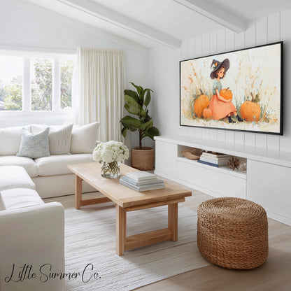 Whimsical Pumpkin Scenes Frame TV Art Bundle displayed on a TV