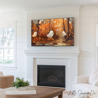 Whimsical Pumpkin Scenes Frame TV Art Bundle displayed on a TV