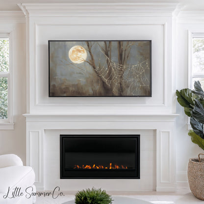 Misty Spider Webs Frame TV Art Bundle displayed on a TV