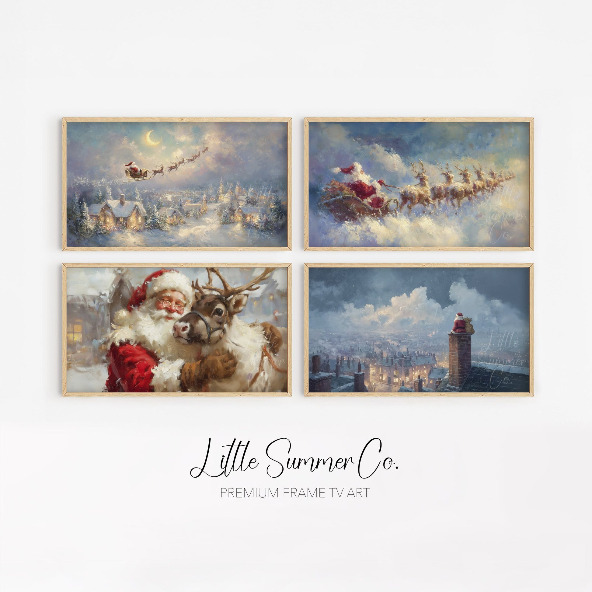 Santa and Reindeer Frame TV Art Bundle displayed on a TV