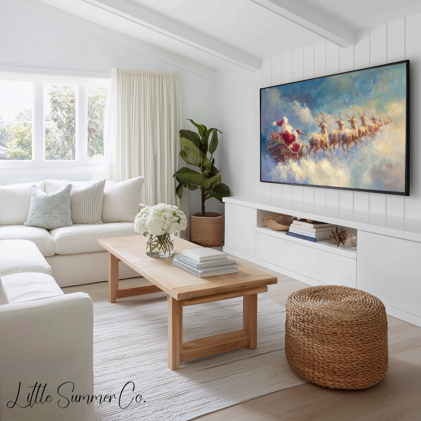 Santa and Reindeer Frame TV Art Bundle displayed on a TV