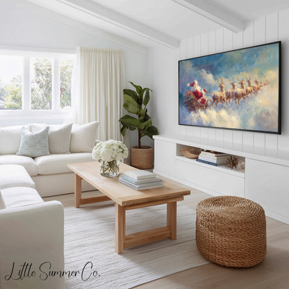 Santa and Reindeer Frame TV Art Bundle displayed on a TV