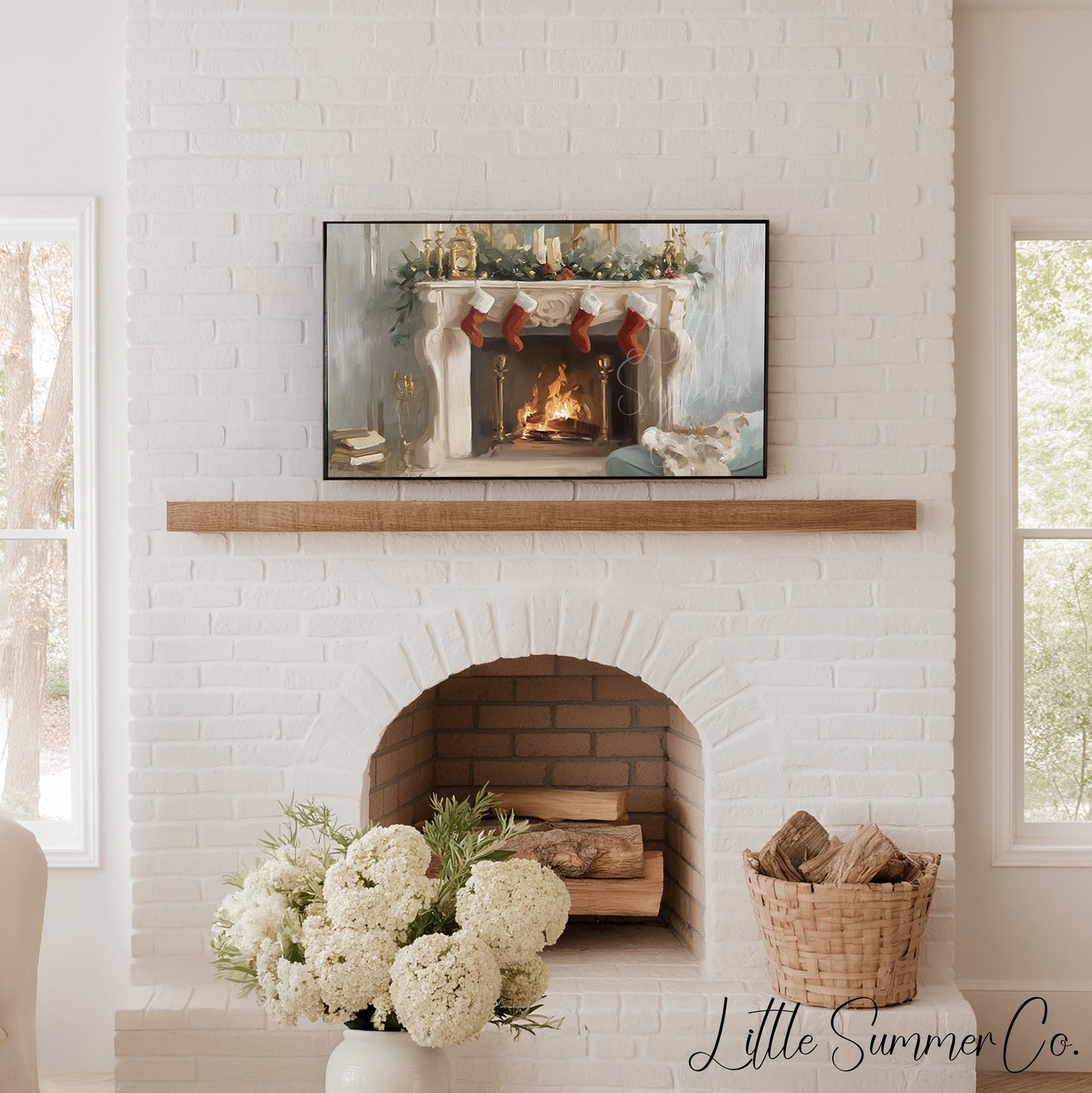 Cozy Holiday Home Scenes Frame TV Art Bundle displayed on a TV