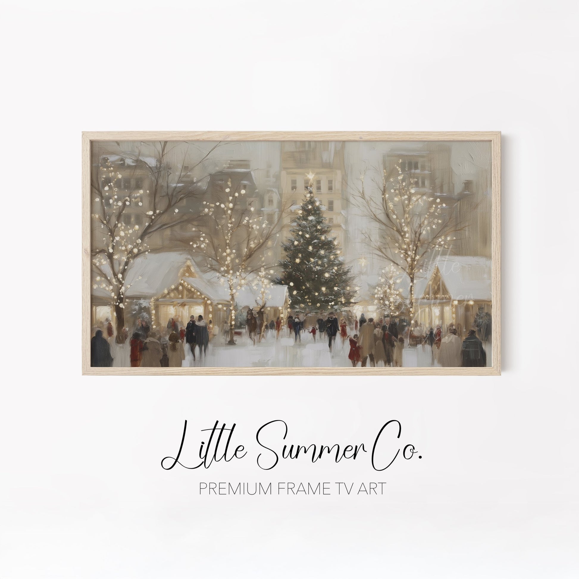 Snowy Holiday Market Scenes Frame TV Art Bundle displayed on a TV