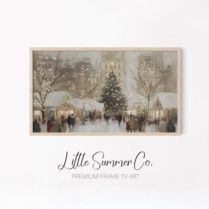 Snowy Holiday Market Scenes Frame TV Art Bundle displayed on a TV