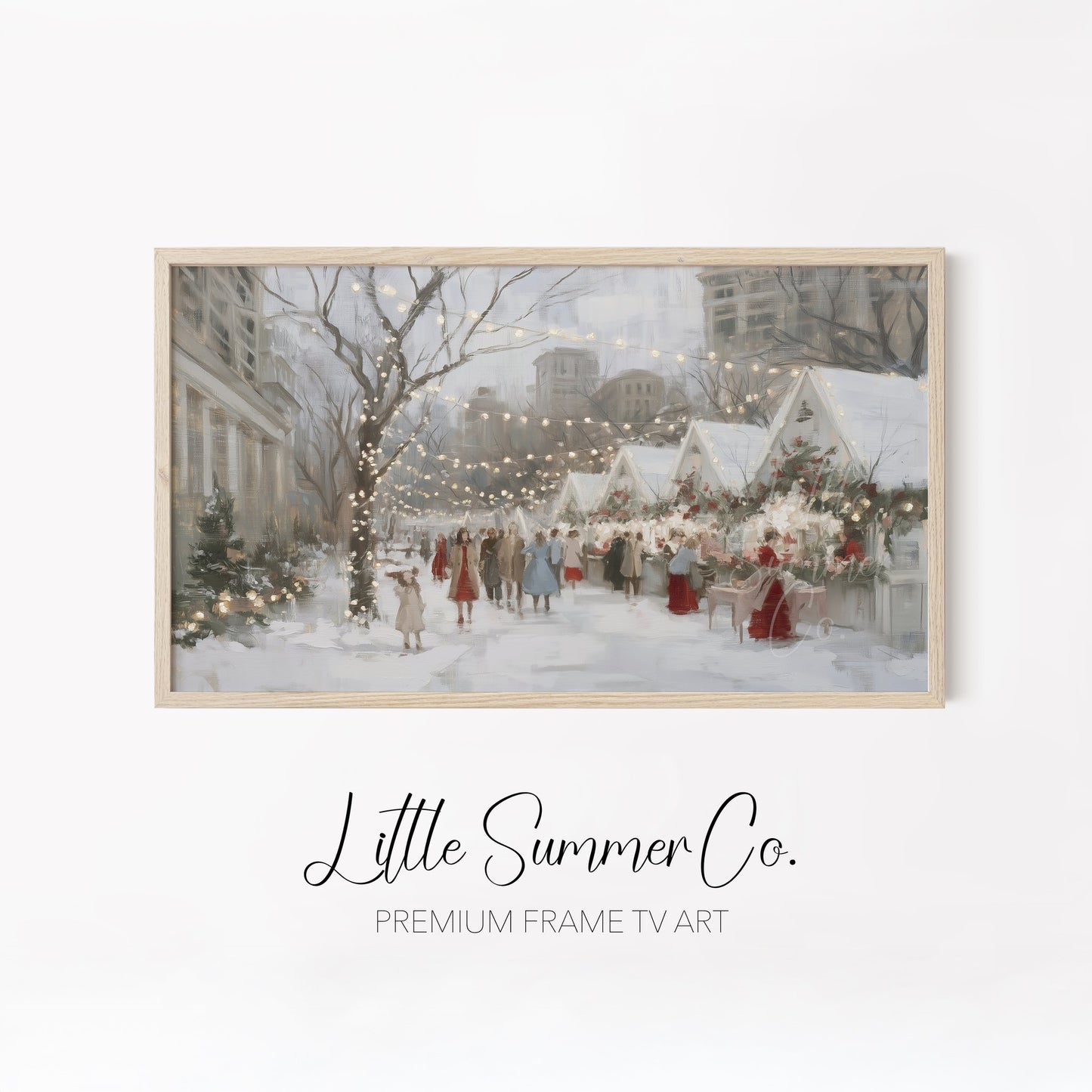 Snowy Holiday Market Scenes Frame TV Art Bundle displayed on a TV
