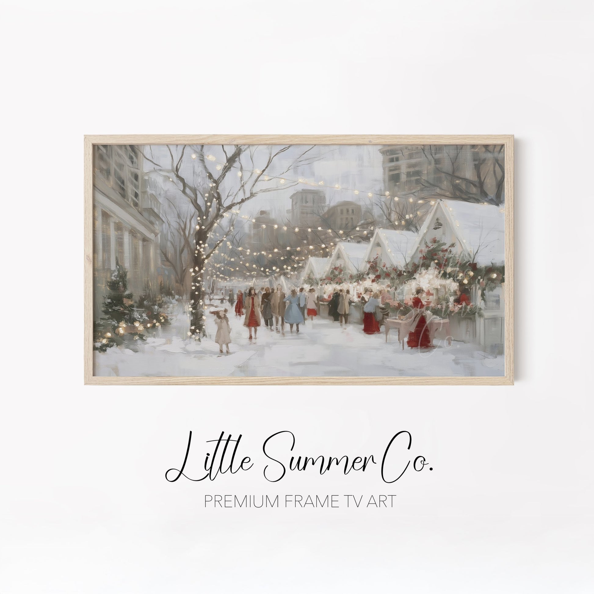 Snowy Holiday Market Scenes Frame TV Art Bundle displayed on a TV