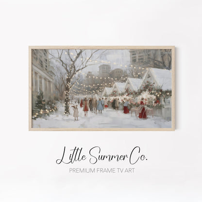 Snowy Holiday Market Scenes Frame TV Art Bundle displayed on a TV