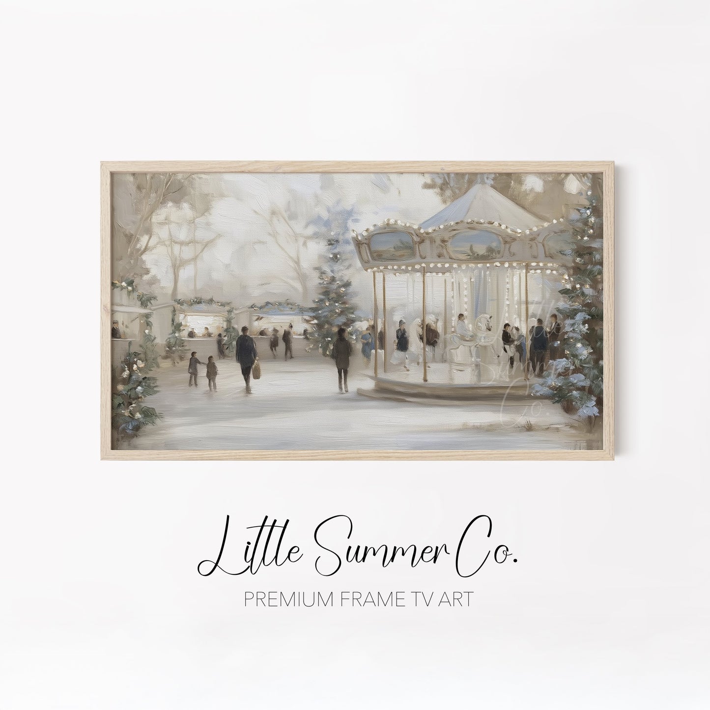 Snowy Holiday Market Scenes Frame TV Art Bundle displayed on a TV