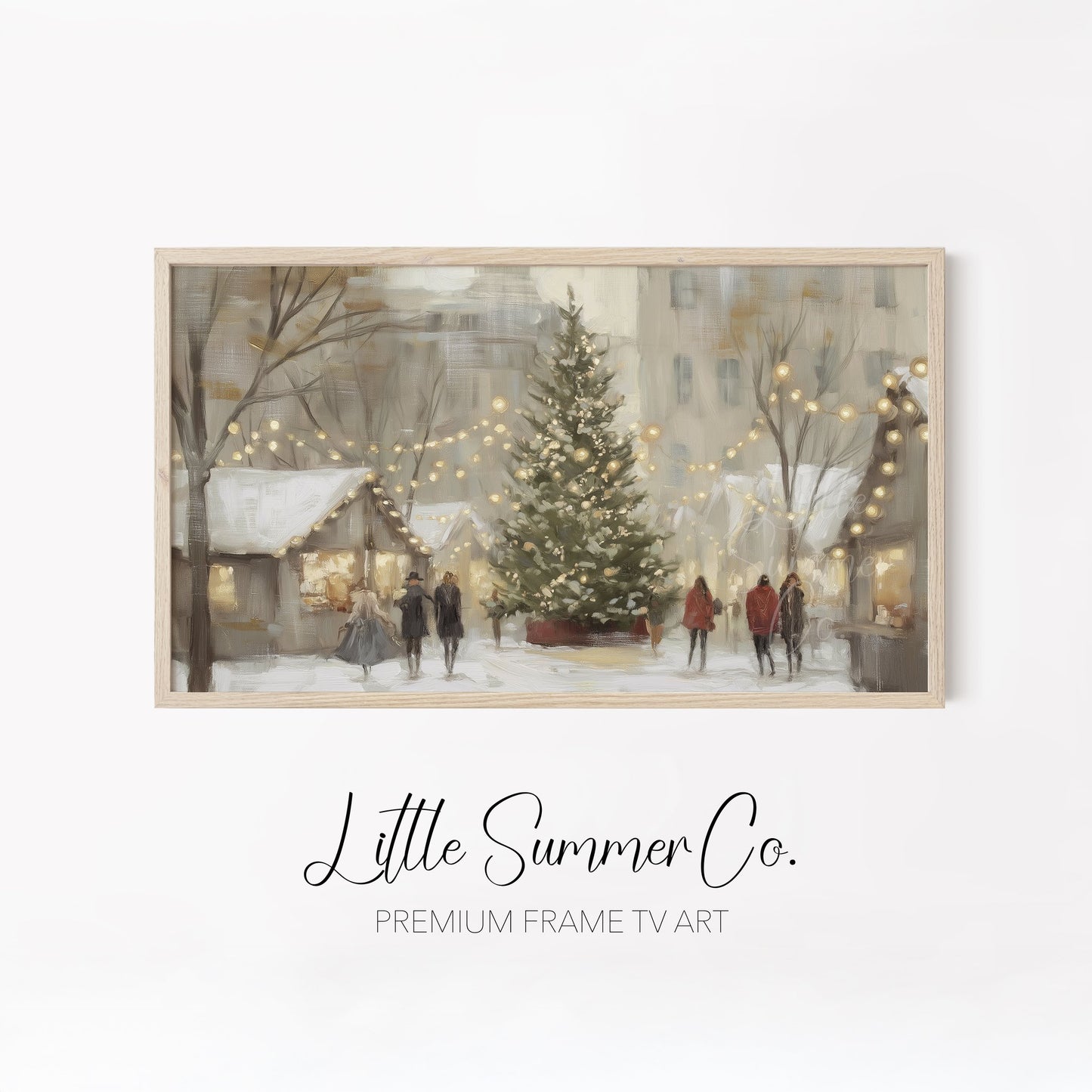 Snowy Holiday Market Scenes Frame TV Art Bundle displayed on a TV