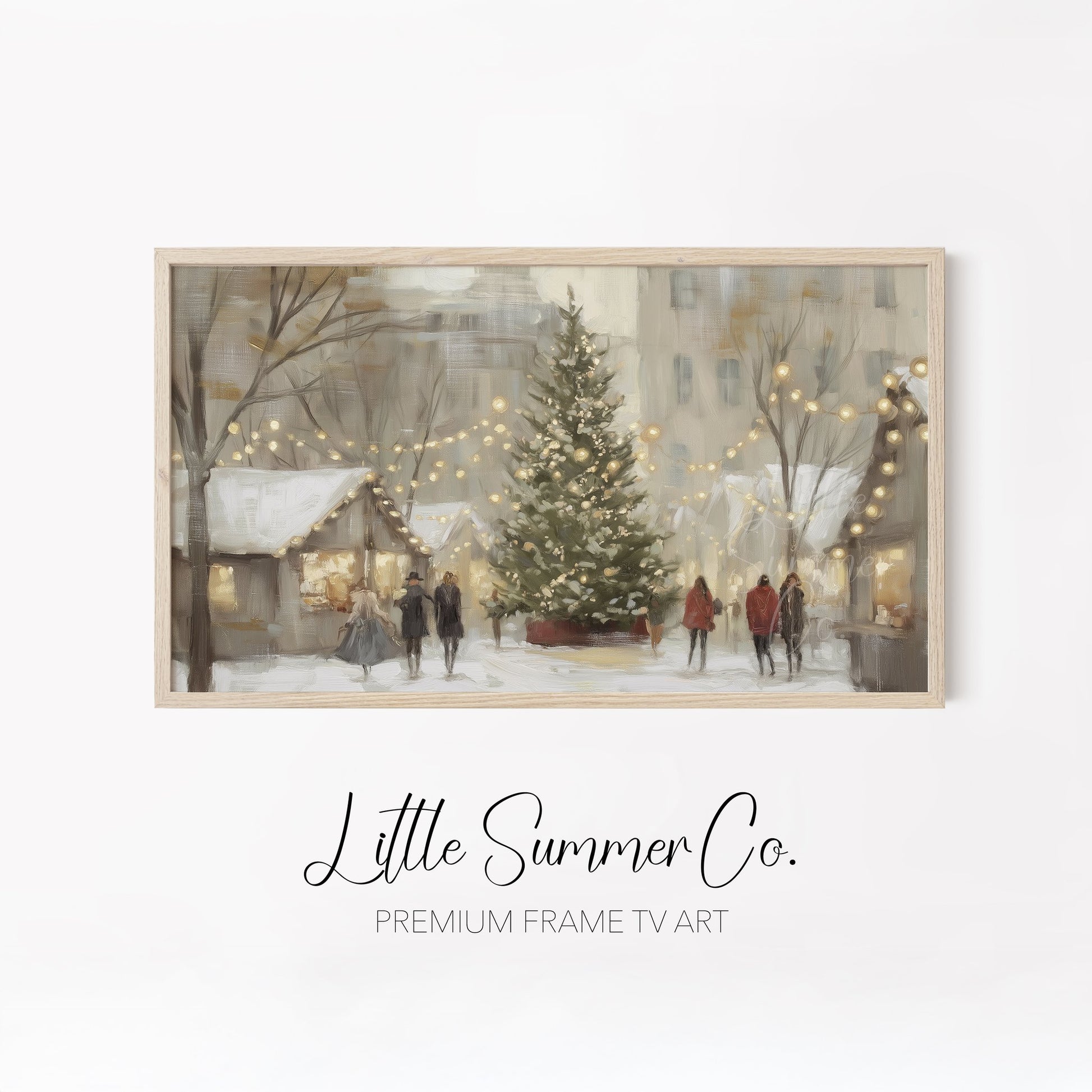 Snowy Holiday Market Scenes Frame TV Art Bundle displayed on a TV