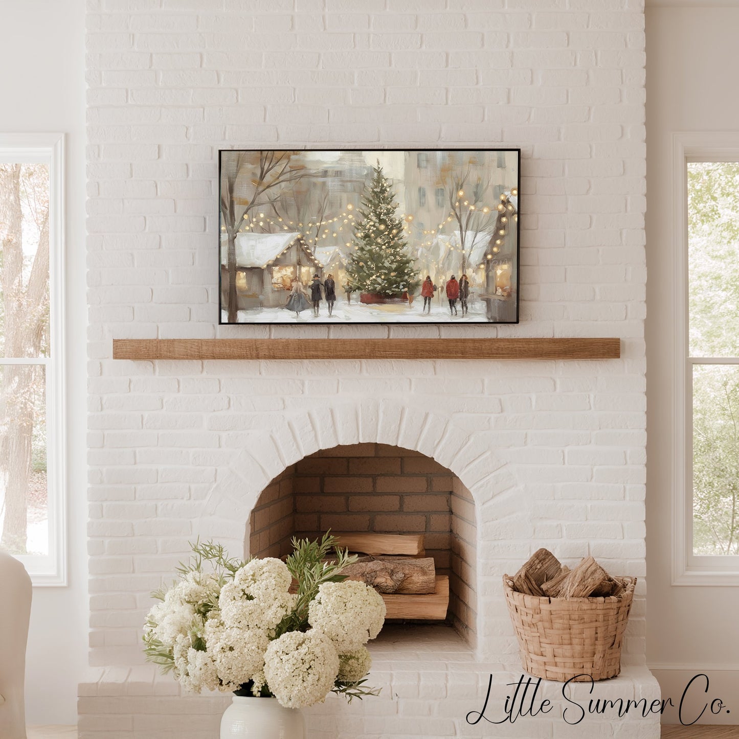 Snowy Holiday Market Scenes Frame TV Art Bundle displayed on a TV