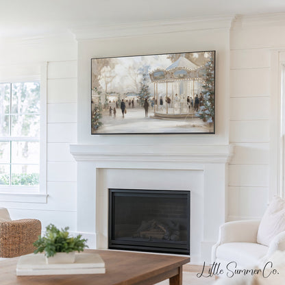 Snowy Holiday Market Scenes Frame TV Art Bundle displayed on a TV