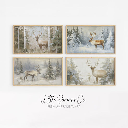Winter Reindeer Forest Frame TV Art Bundle displayed on a TV