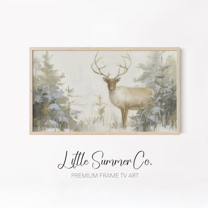 Winter Reindeer Forest Frame TV Art Bundle displayed on a TV