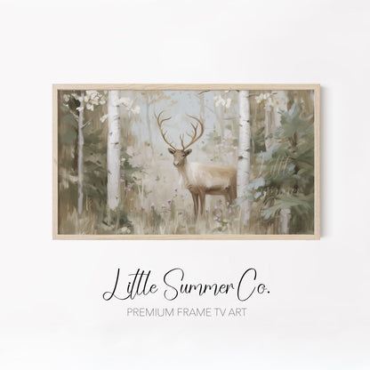 Winter Reindeer Forest Frame TV Art Bundle displayed on a TV