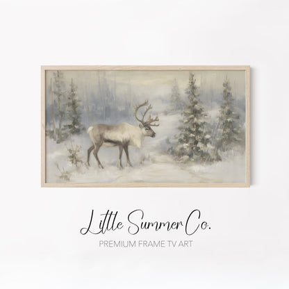 Winter Reindeer Forest Frame TV Art Bundle displayed on a TV
