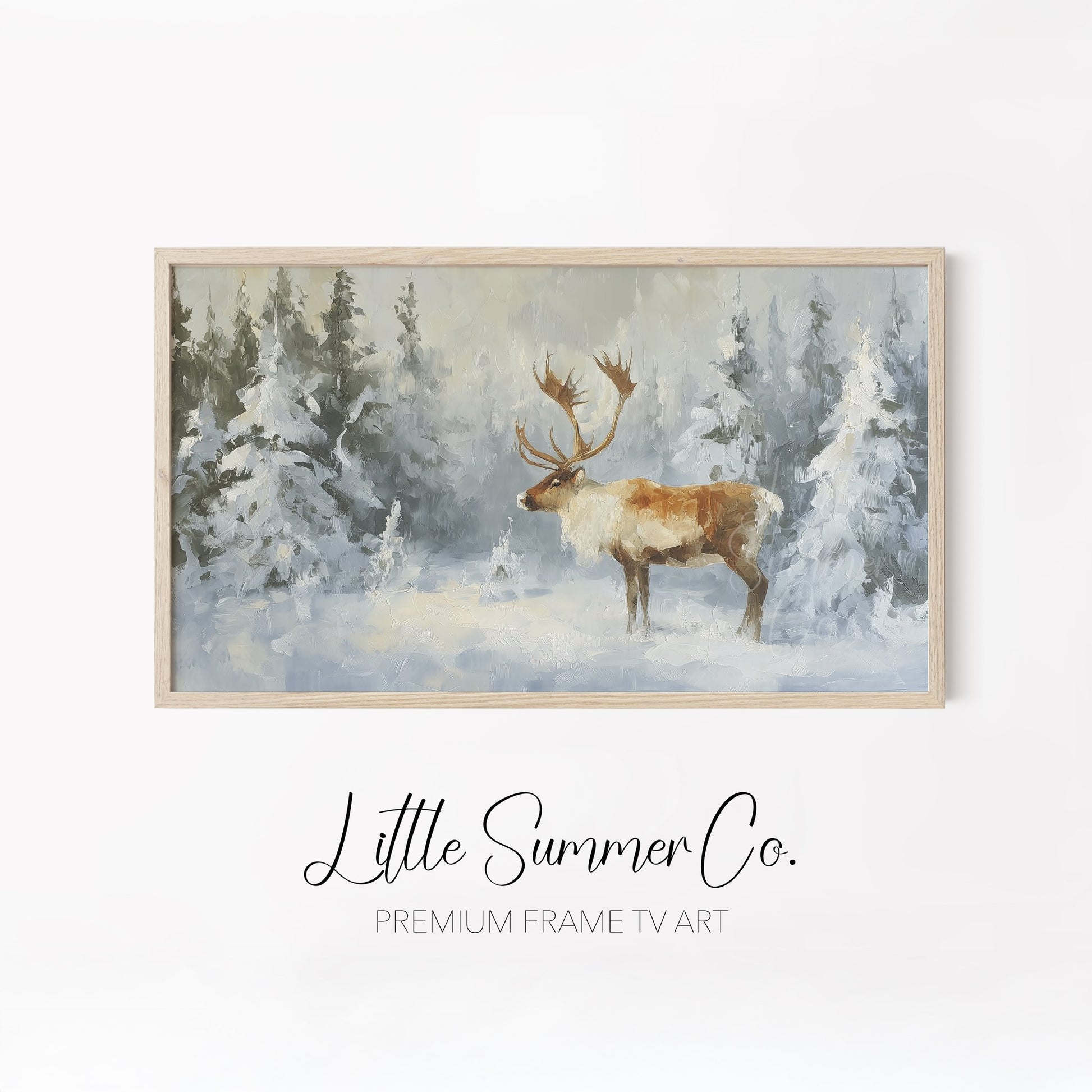 Winter Reindeer Forest Frame TV Art Bundle displayed on a TV