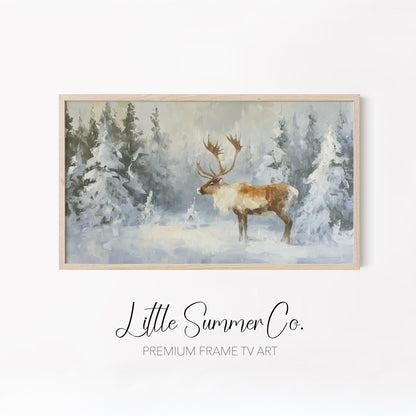 Winter Reindeer Forest Frame TV Art Bundle displayed on a TV