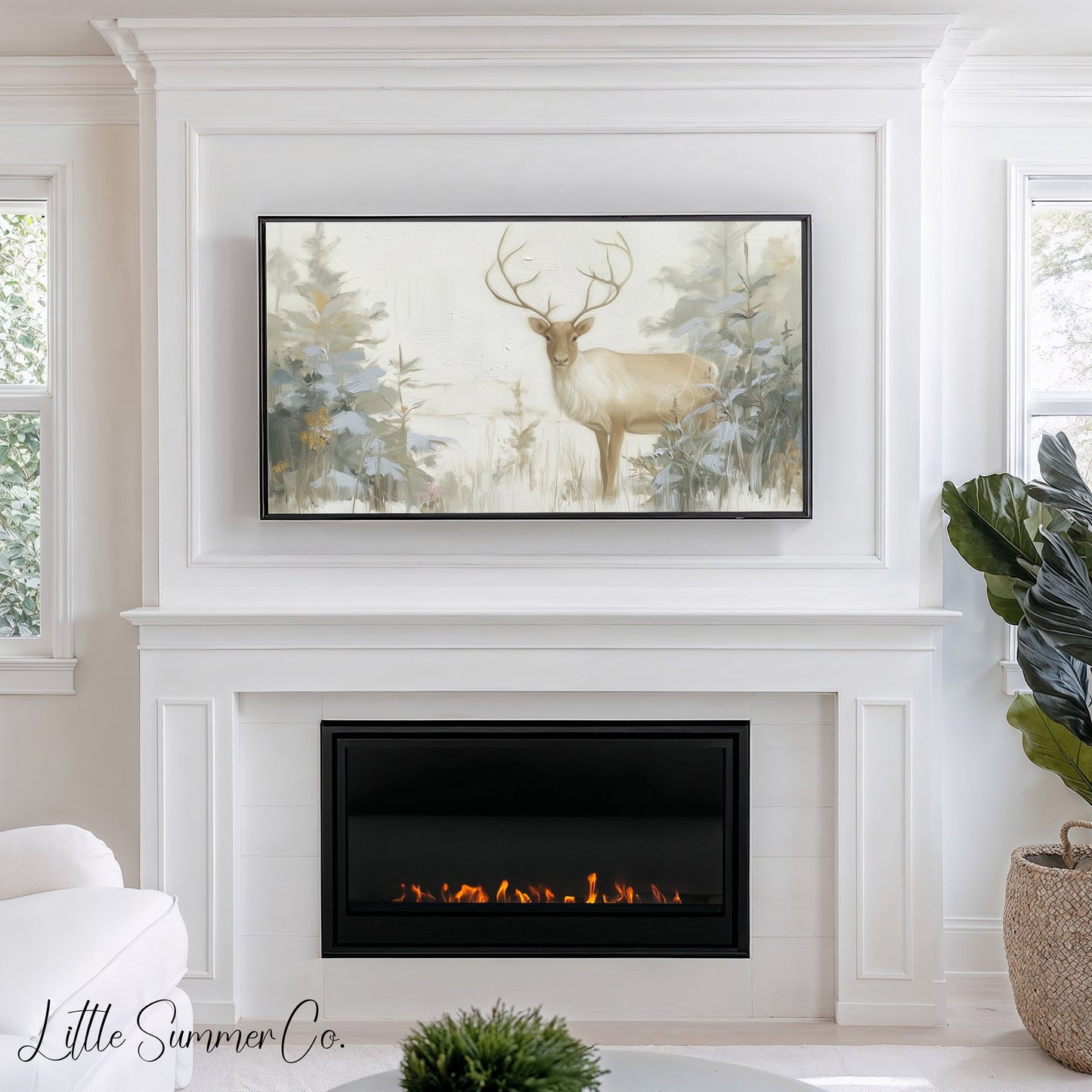 Winter Reindeer Forest Frame TV Art Bundle displayed on a TV