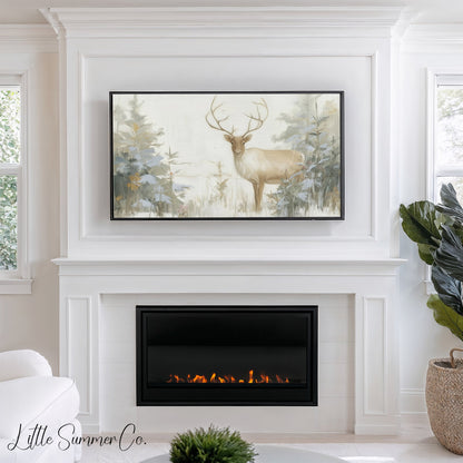 Winter Reindeer Forest Frame TV Art Bundle displayed on a TV
