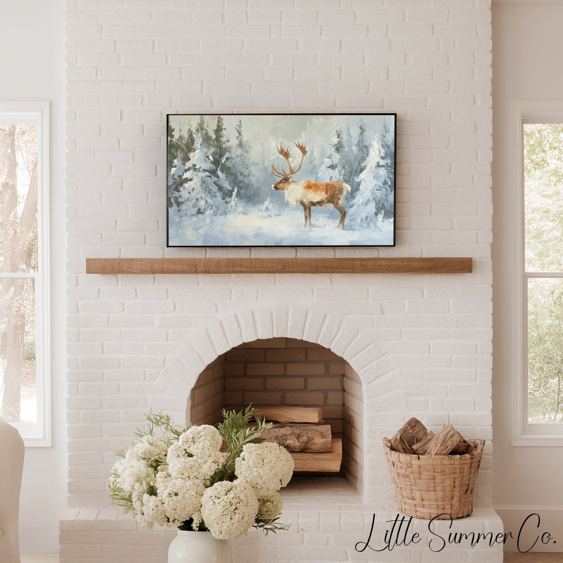 Winter Reindeer Forest Frame TV Art Bundle displayed on a TV