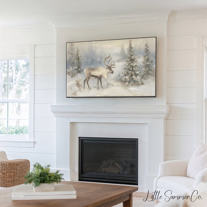Winter Reindeer Forest Frame TV Art Bundle displayed on a TV