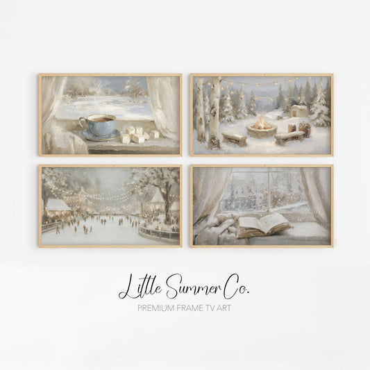 Cozy Winter Escape Frame TV Art Bundle displayed on a TV
