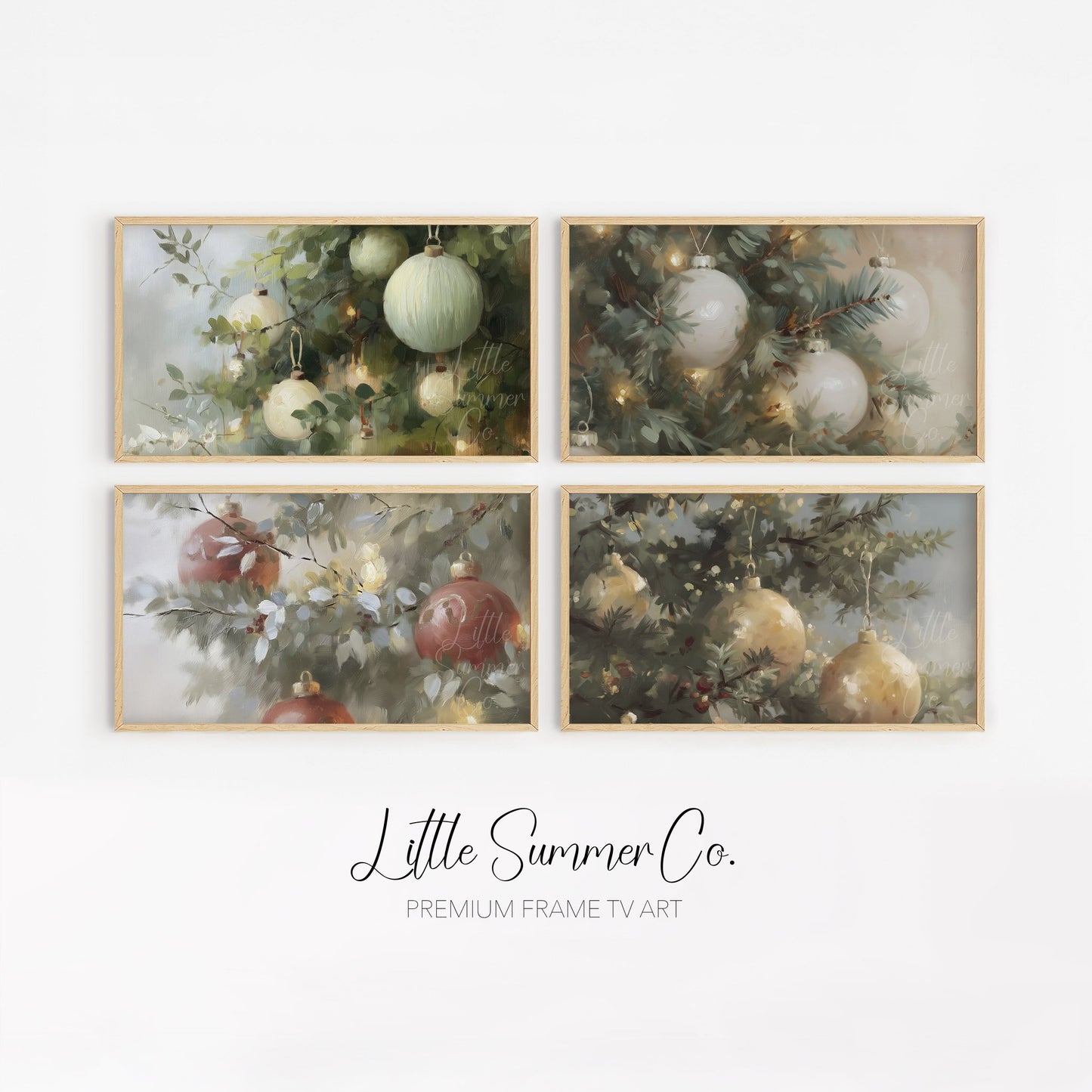 Glowing Ornament Branches Frame TV Art Bundle displayed on a TV