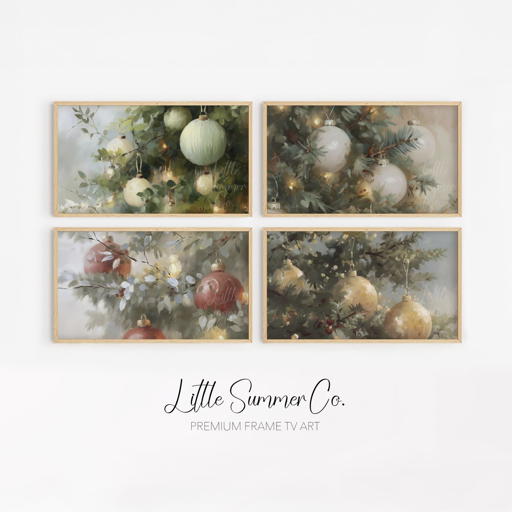 Glowing Ornament Branches Frame TV Art Bundle displayed on a TV