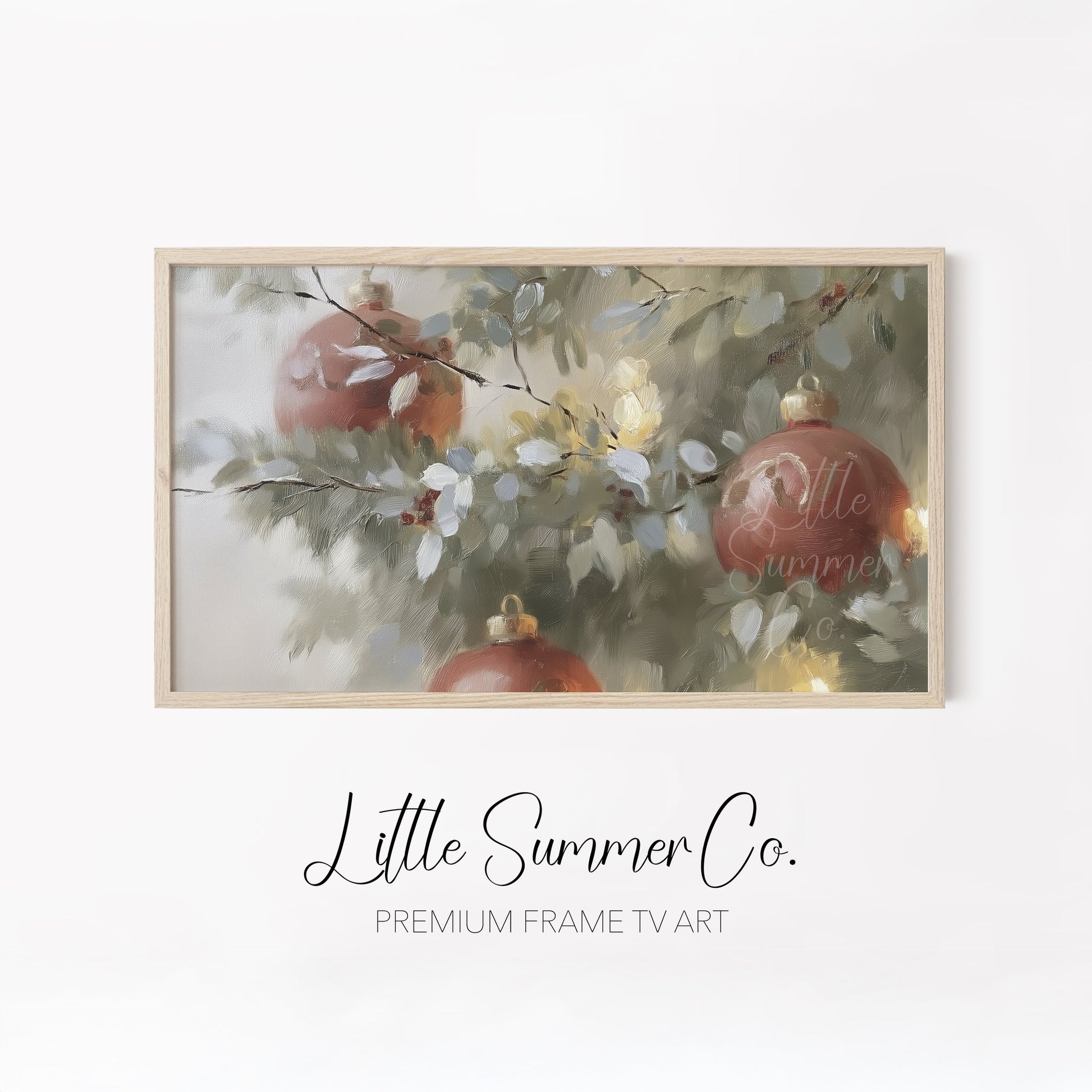 Glowing Ornament Branches Frame TV Art Bundle displayed on a TV