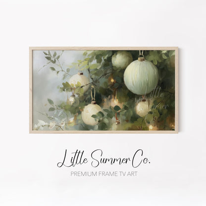 Glowing Ornament Branches Frame TV Art Bundle displayed on a TV